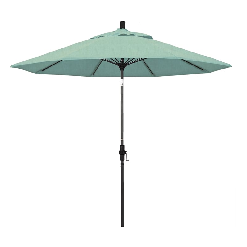 Pemberly Row Skye 9' Black Patio Umbrella in Sunbrella 1A Spectrum Mist