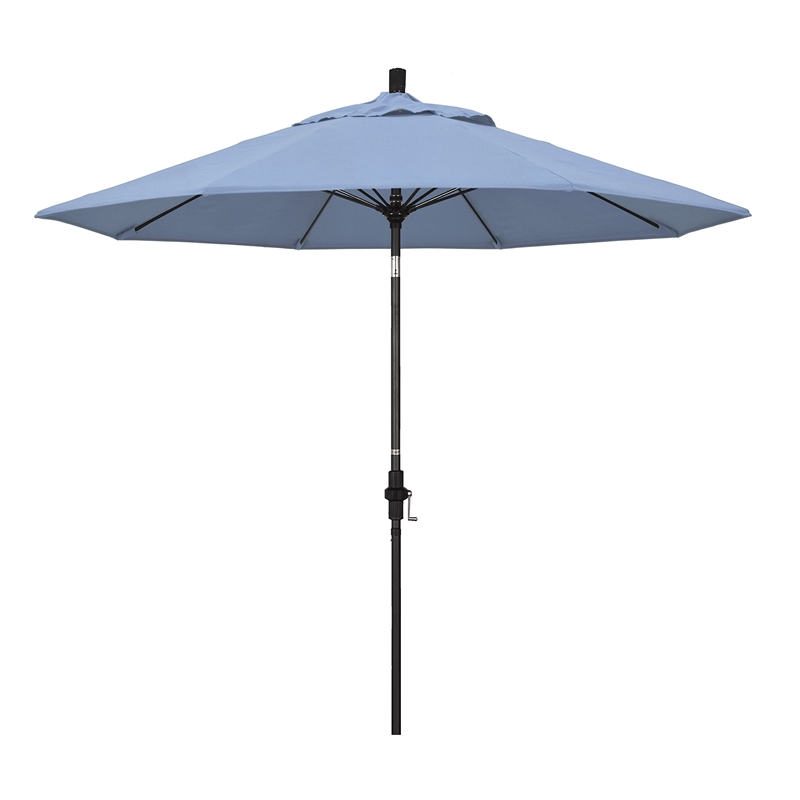 Pemberly Row Skye 9' Black Patio Umbrella in Sunbrella 1A Air Blue