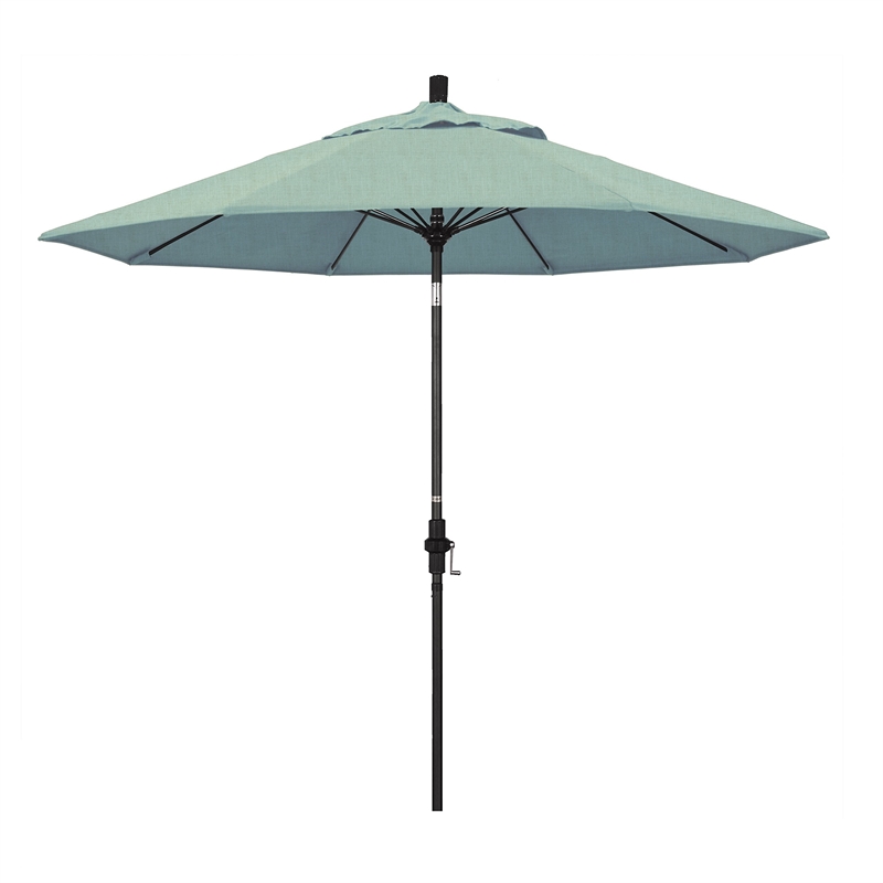 Pemberly Row Skye 9' Black Patio Umbrella in Sunbrella 1A Spa