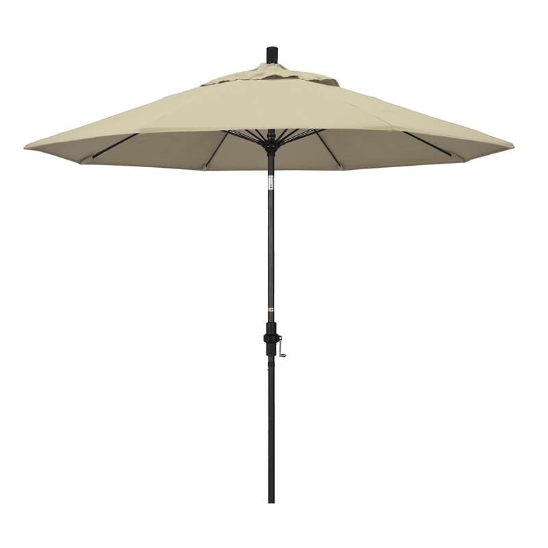 Pemberly Row Skye 9' Black Patio Umbrella in Sunbrella 1A Antique Beige