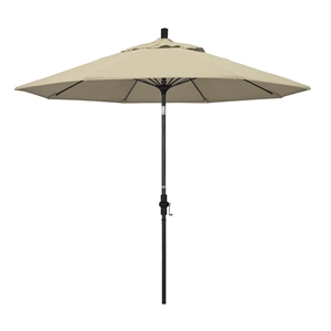 Pemberly Row Skye 9' Black Patio Umbrella in Sunbrella 1A Antique Beige