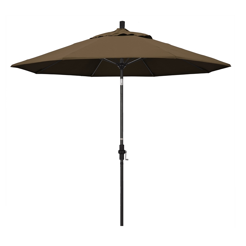 Pemberly Row Skye 9' Black Patio Umbrella in Sunbrella 1A Cocoa
