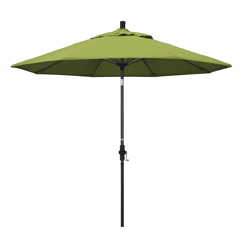 Pemberly Row Skye 9' Black Patio Umbrella in Sunbrella 2A Macaw