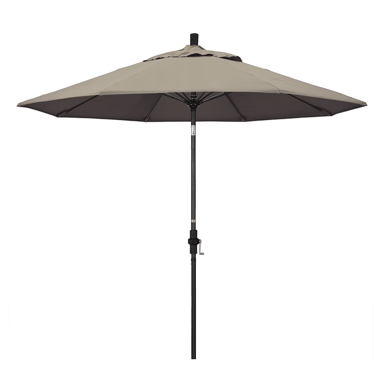 Pemberly Row Skye 9' Black Patio Umbrella in Sunbrella 1A Taupe