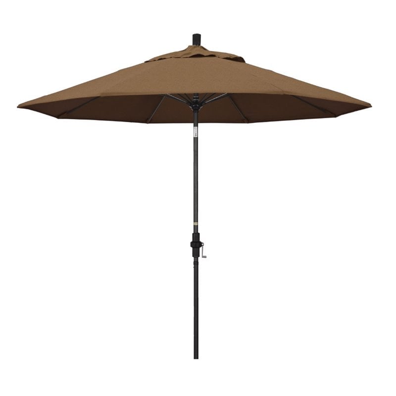 Pemberly Row Skye 9' Black Patio Umbrella in Sunbrella 1A Teak