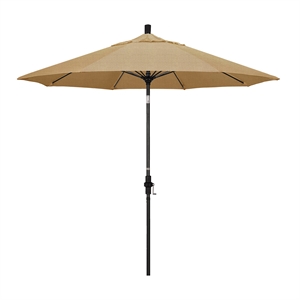 Pemberly Row Skye 9' Black Patio Umbrella in Sunbrella 2A Linen Sesame