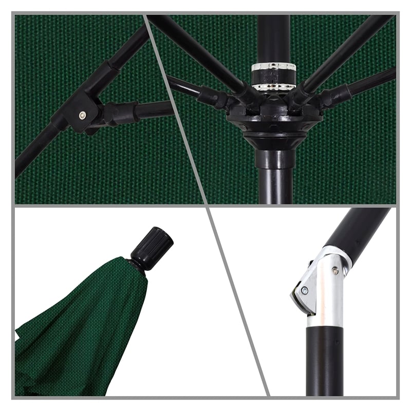 Pemberly Row Skye 9' Black Patio Umbrella in Olefin Hunter Green
