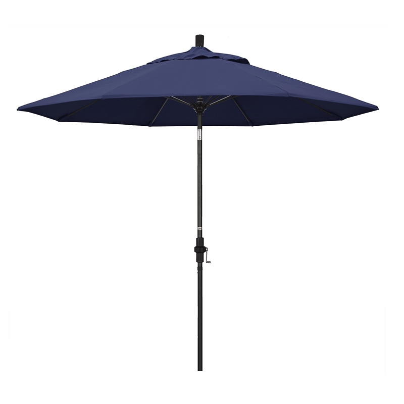 Pemberly Row Skye 9' Black Patio Umbrella in Olefin Navy Blue