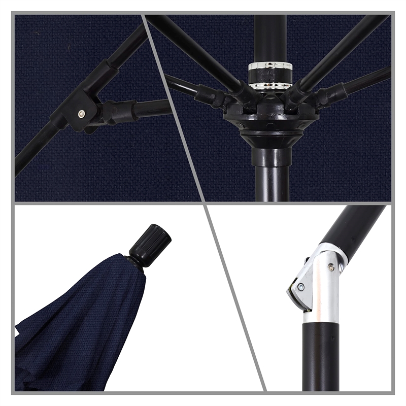 Pemberly Row Skye 9' Black Patio Umbrella in Olefin Navy Blue