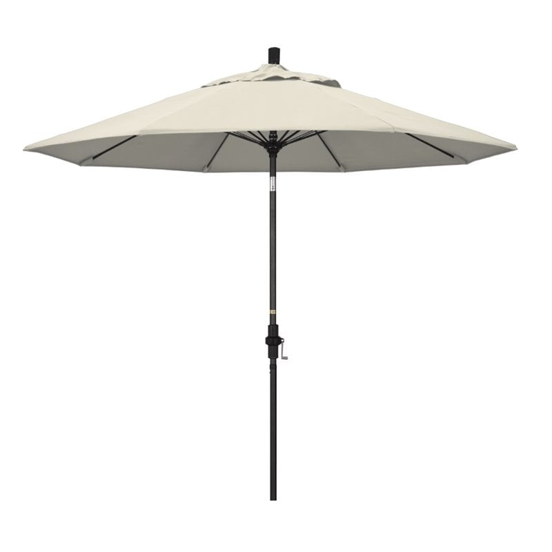 Pemberly Row Skye 9' Black Patio Umbrella in Olefin Antique Beige