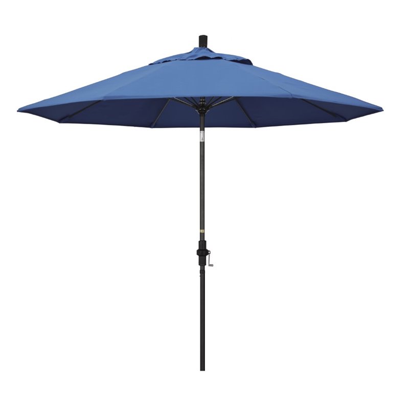 Pemberly Row Skye 9' Black Patio Umbrella in Olefin Forest Blue