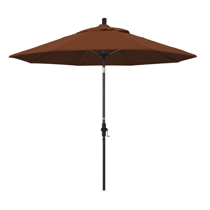 Pemberly Row Skye 9' Black Patio Umbrella in Olefin Terracotta