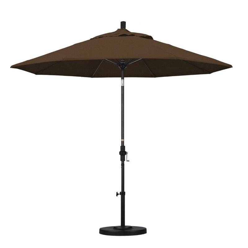 Pemberly Row Skye 9' Black Patio Umbrella in Olefin Teak