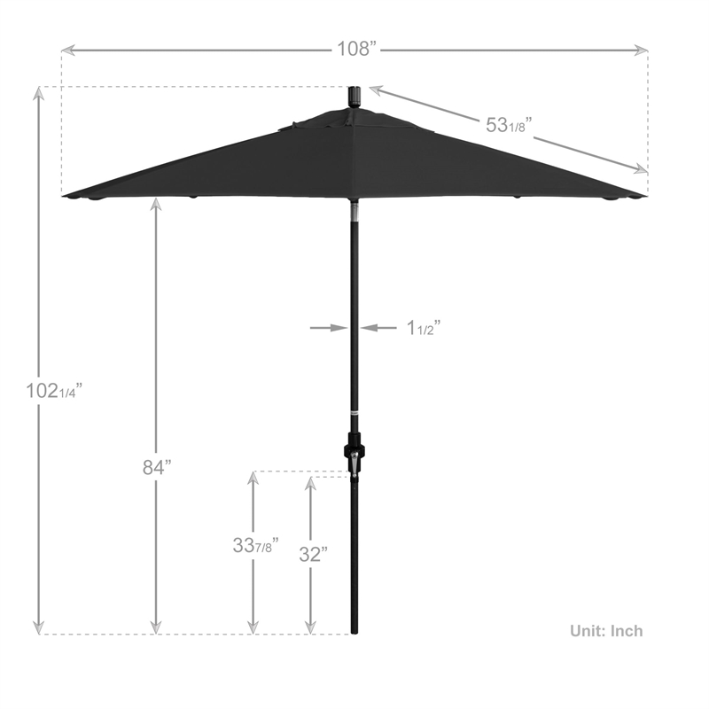 Pemberly Row Skye 9' Black Patio Umbrella in Olefin Straw