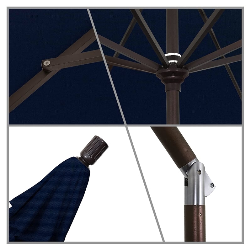 Pemberly Row Gwen 11' Bronze Patio Umbrella in Pacifica Navy Blue