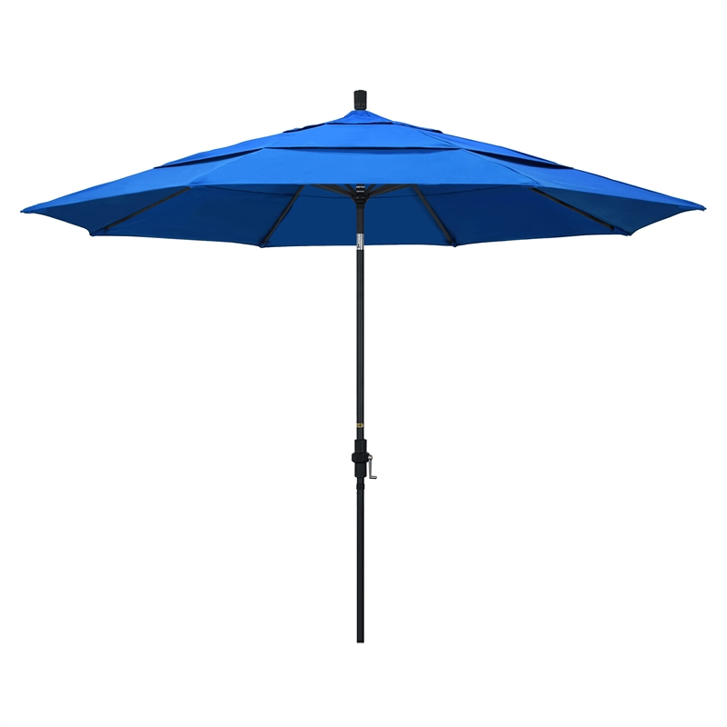 Pemberly Row 11' Black Patio Umbrella in Olefin Royal Blue