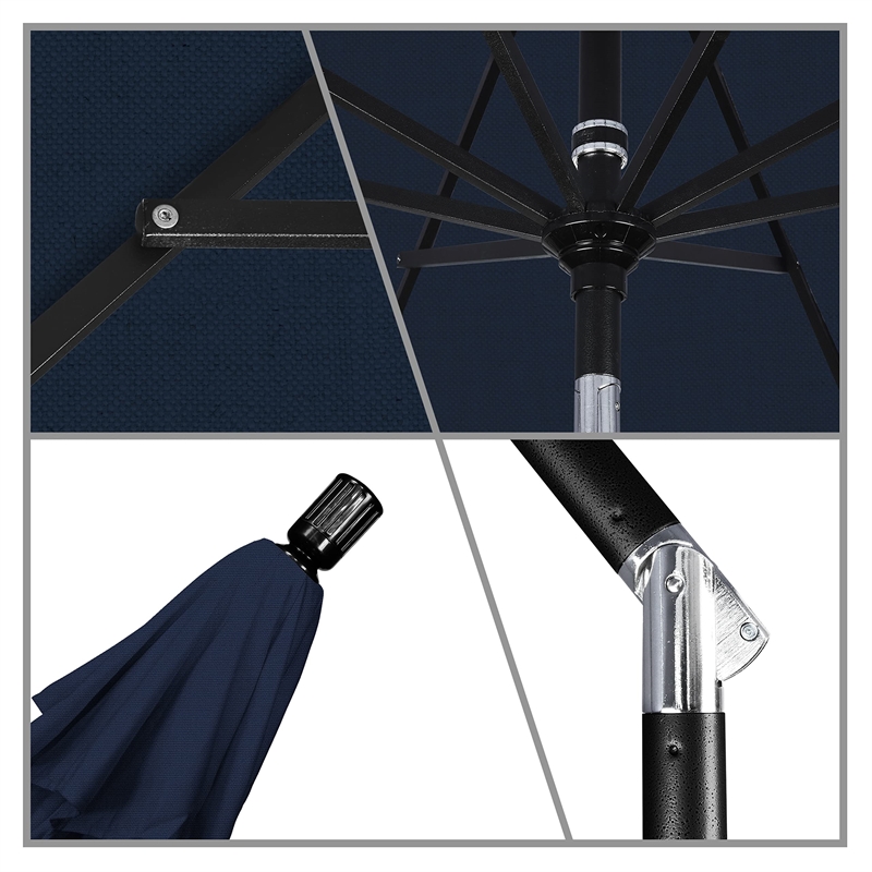 Pemberly Row Gwen 11' Black Patio Umbrella in Olefin Navy Blue