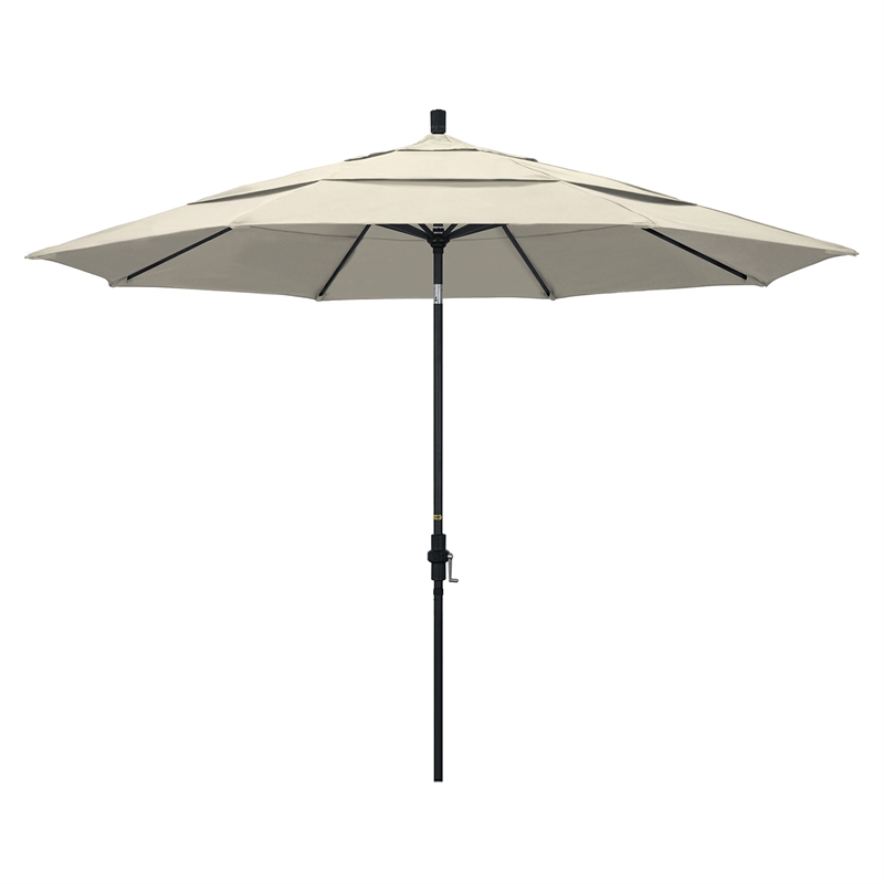 Pemberly Row 11' Black Patio Umbrella in Olefin Antique Beige