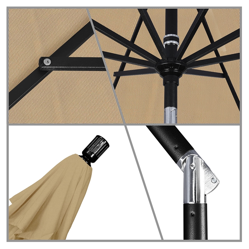 Pemberly Row 11' Black Patio Umbrella in Olefin Antique Beige