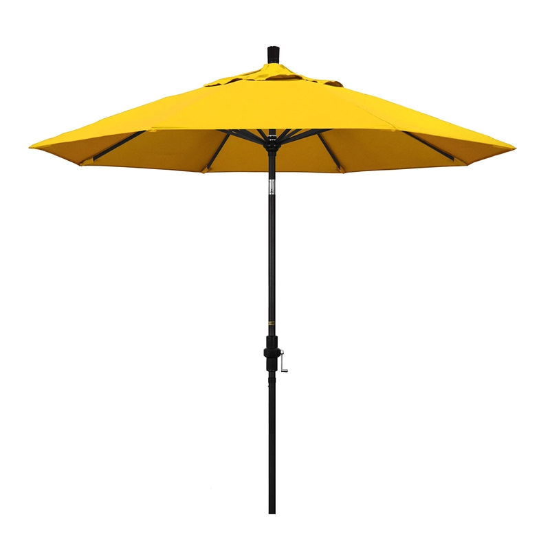 Pemberly Row 9' Black Patio Umbrella in Sun-brella 1A Sunflower Yellow