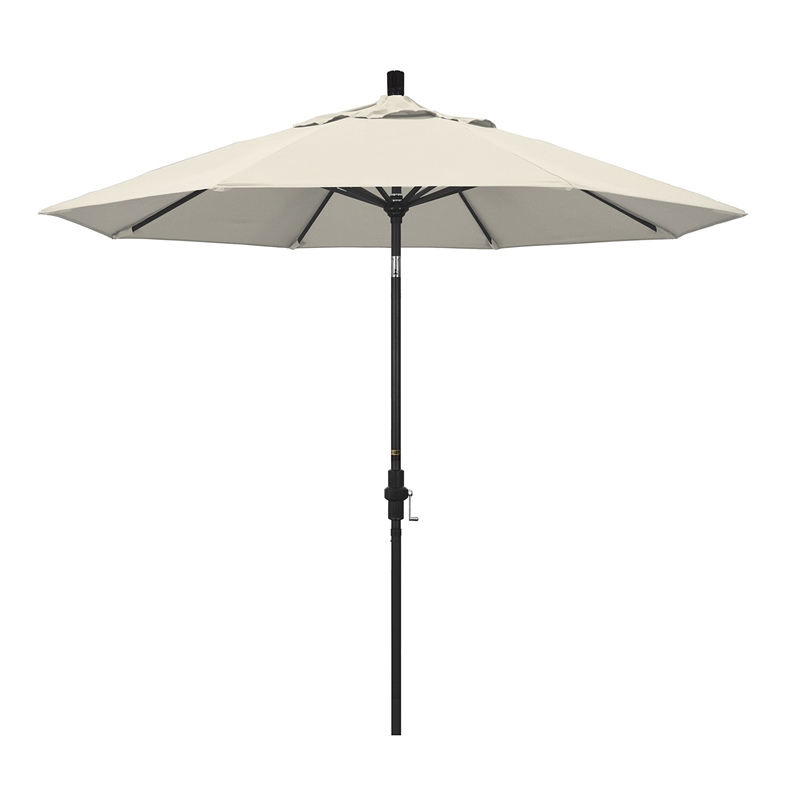Pemberly Row 9' Black Patio Umbrella in Olefin Antique Beige