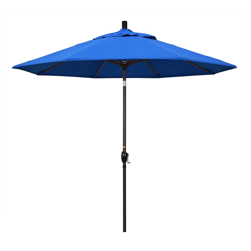 Pemberly Row 9' Bronze Patio Umbrella in Olefin Royal Blue