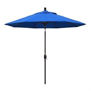 Pemberly Row 9' Bronze Patio Umbrella in Olefin Royal Blue