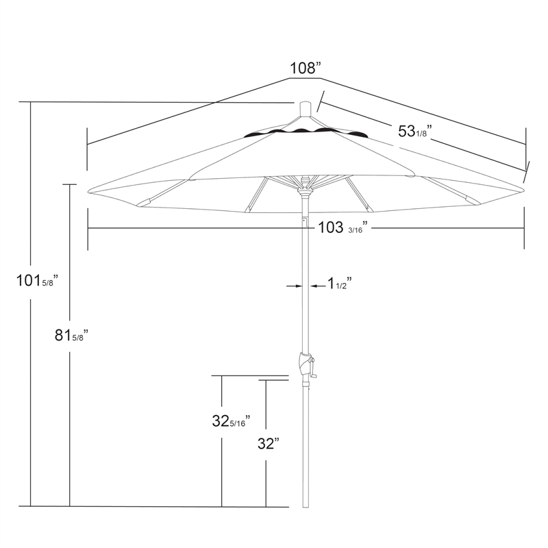 Pemberly Row 9' Black Patio Umbrella in Sun-brella 1A Natural