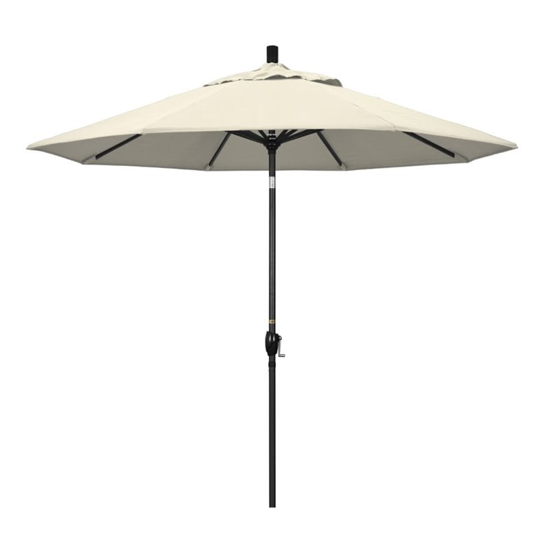 Pemberly Row 9' Black Patio Umbrella in Olefin Antique Beige