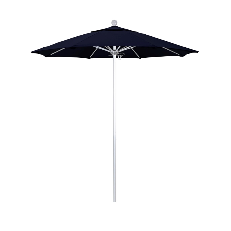 Pemberly Row 7.5' Silver Market Umbrella in Pacifica Navy Blue