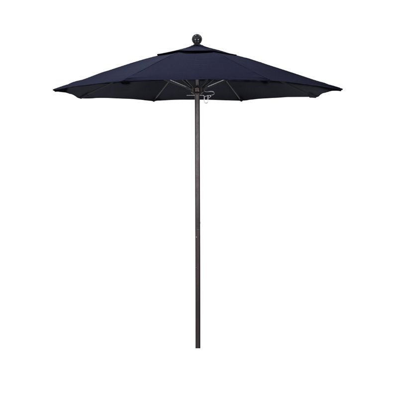 Pemberly Row 7.5' Bronze Market Umbrella in Olefin Navy Blue