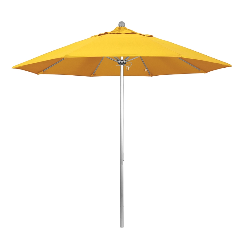 Pemberly Row 9' Silver Market Umbrella in Sun-brella 1A Yellow