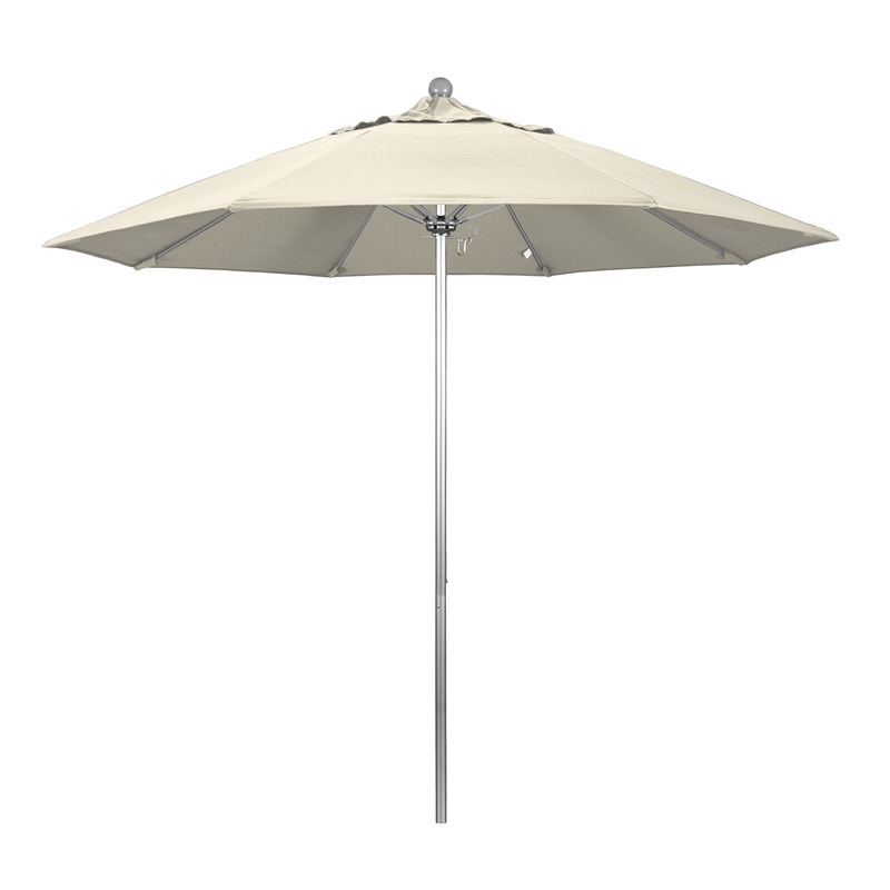 Pemberly Row 9' Silver Market Umbrella in Olefin Beige