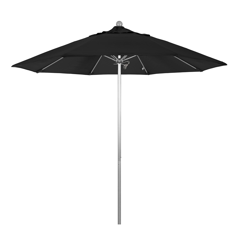 Pemberly Row 9' Silver Market Umbrella in Olefin Black