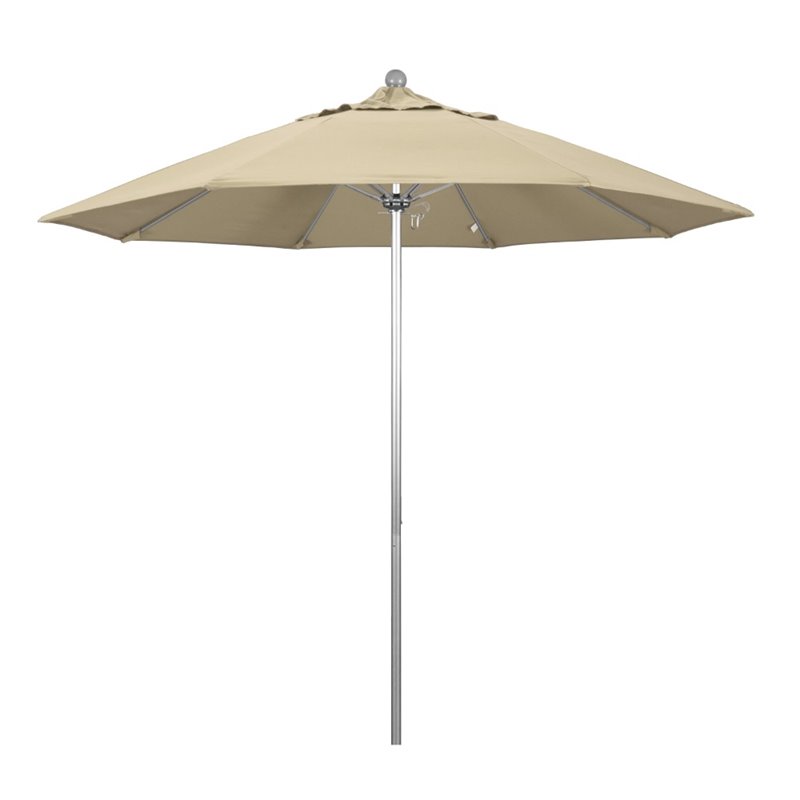 Pemberly Row 9' Silver Market Umbrella in Pacifica Beige