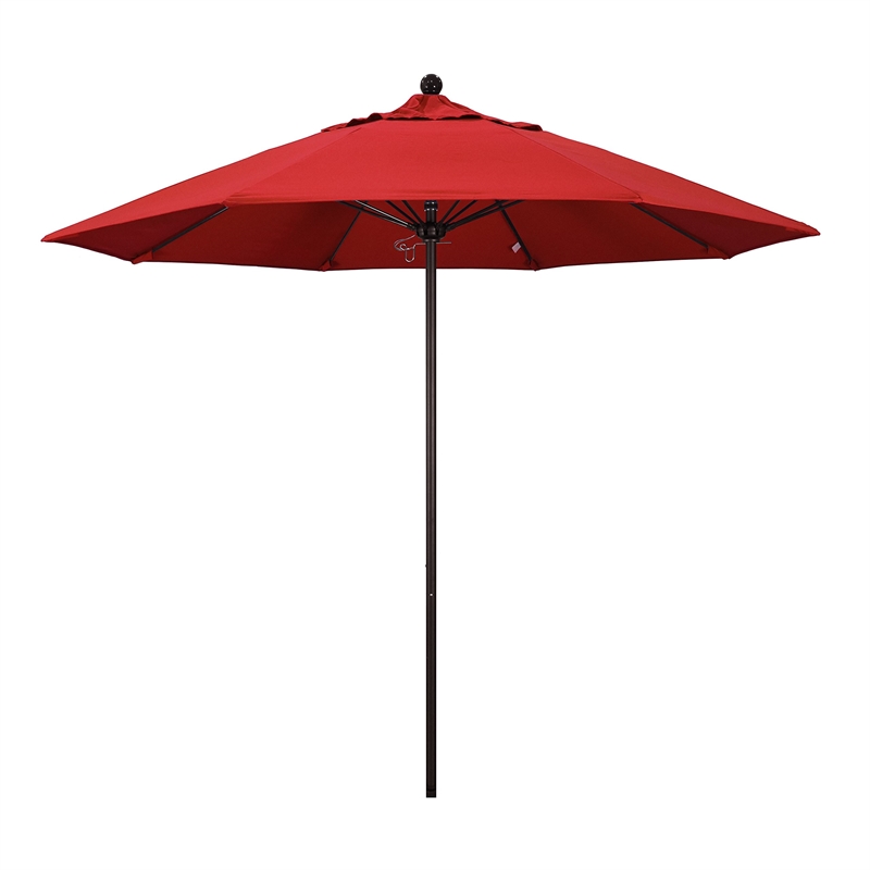 Pemberly Row 9' Bronze Market Umbrella in Jockey Red