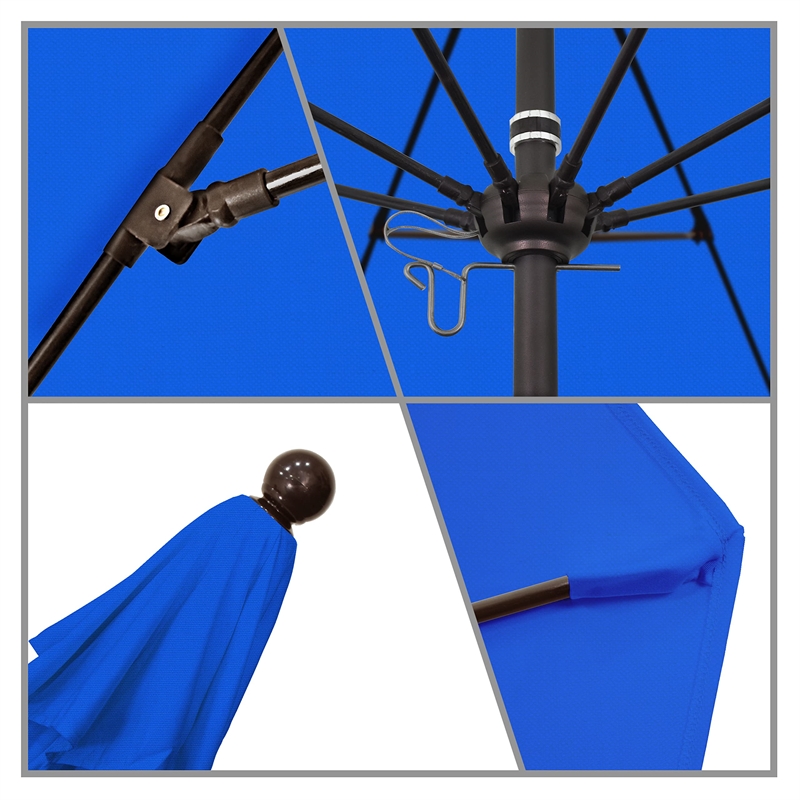 Pemberly Row 9' Bronze Market Umbrella in Olefin Royal Blue