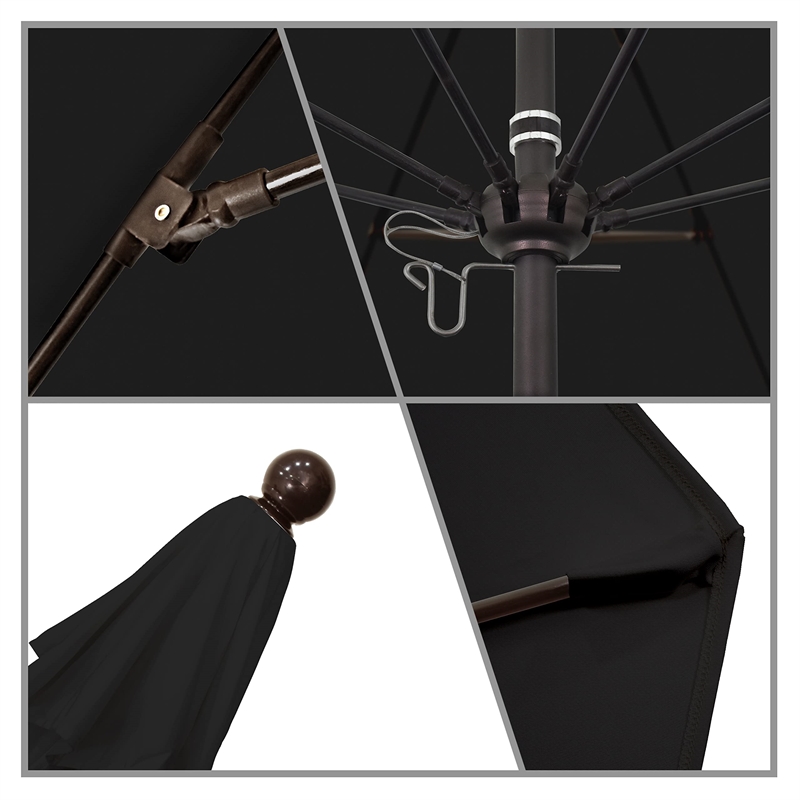 Pemberly Row 9' Bronze Market Umbrella in Olefin Black