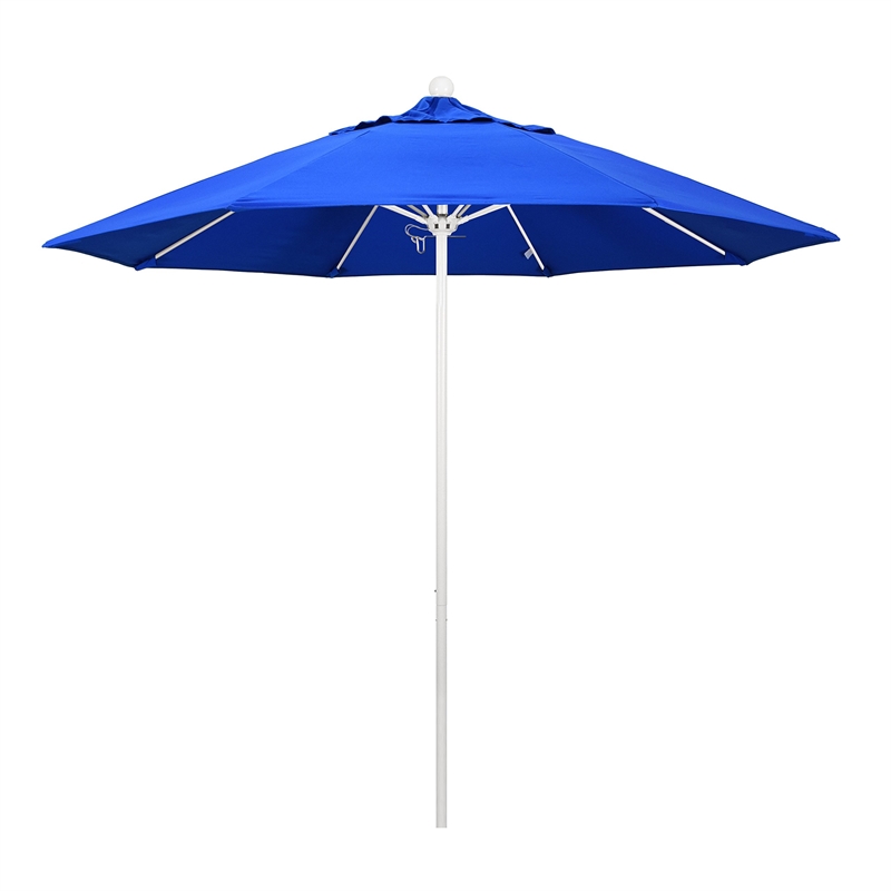 Pemberly Row 9' White Market Umbrella in Sun-brella 1A Blue