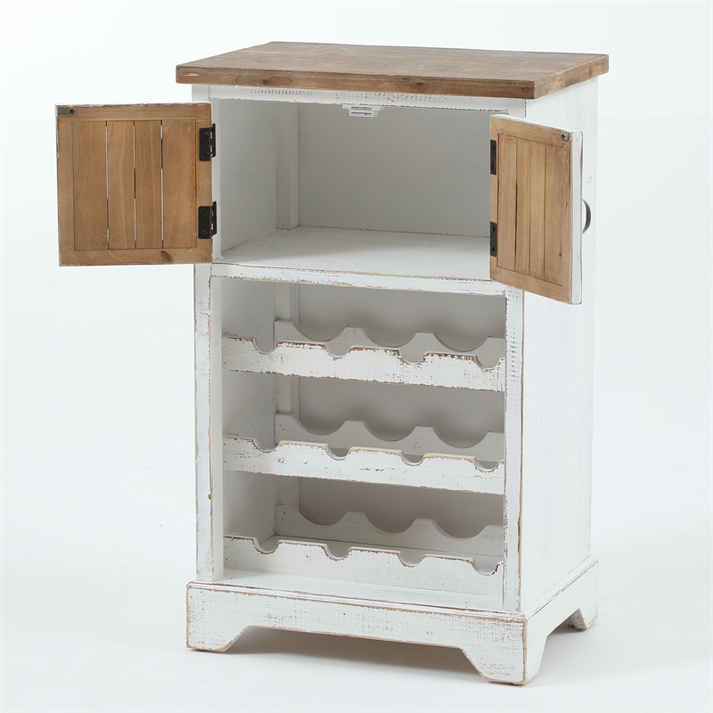 Pemberly Row Rustic White and Natural Wood Wine Cabinet