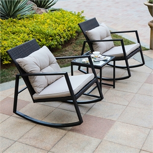 pemberly row traditional 3 piece iron and wicker patio rocking conversation set