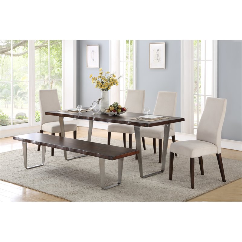 Pemberly Row Keeton Mahogany Dining Bench With Metal Legs Pr