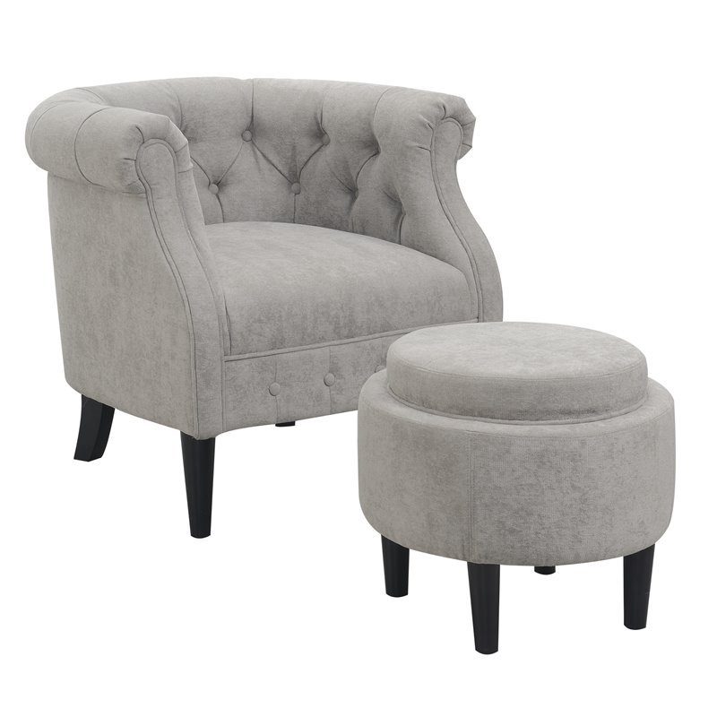 Pemberly Row Adelaide French Gray Accent Chair And Ottoman Pr
