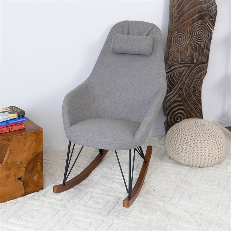 Pemberly Row Mid-Century Modern Tight Back Fabric Rocking Chair in Gray