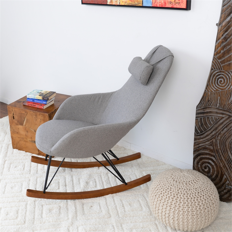 Pemberly Row Mid-Century Modern Tight Back Fabric Rocking Chair in Gray
