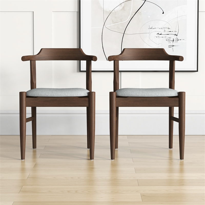 Pemberly Row Mid-Century Modern Fabric Dining Chair in Grey (Set of 2)