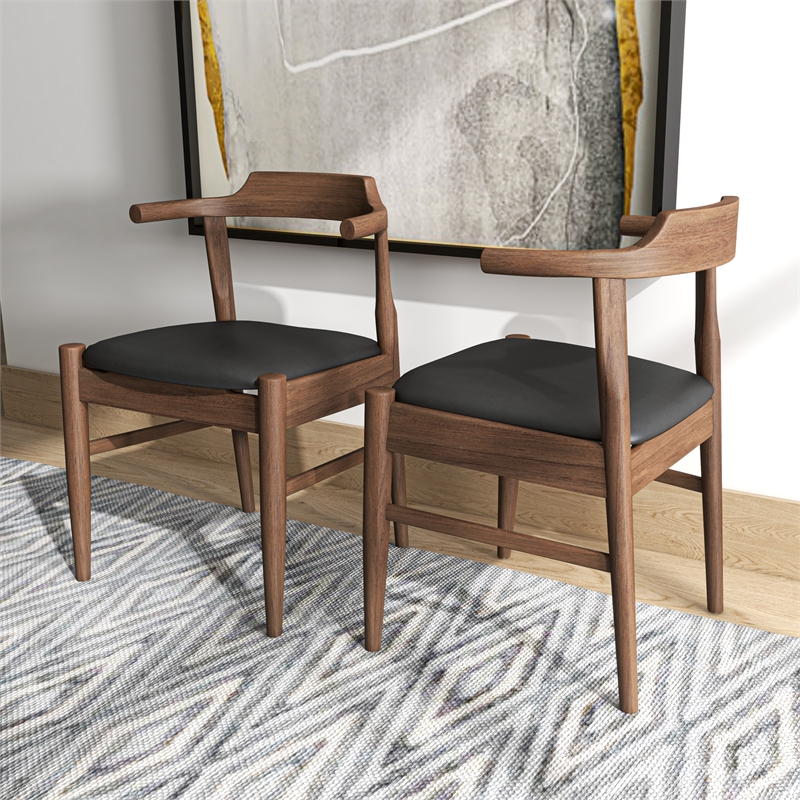 Pemberly Row Faux Leather Black Leather Seat Dining Side Chair (Set of 2)