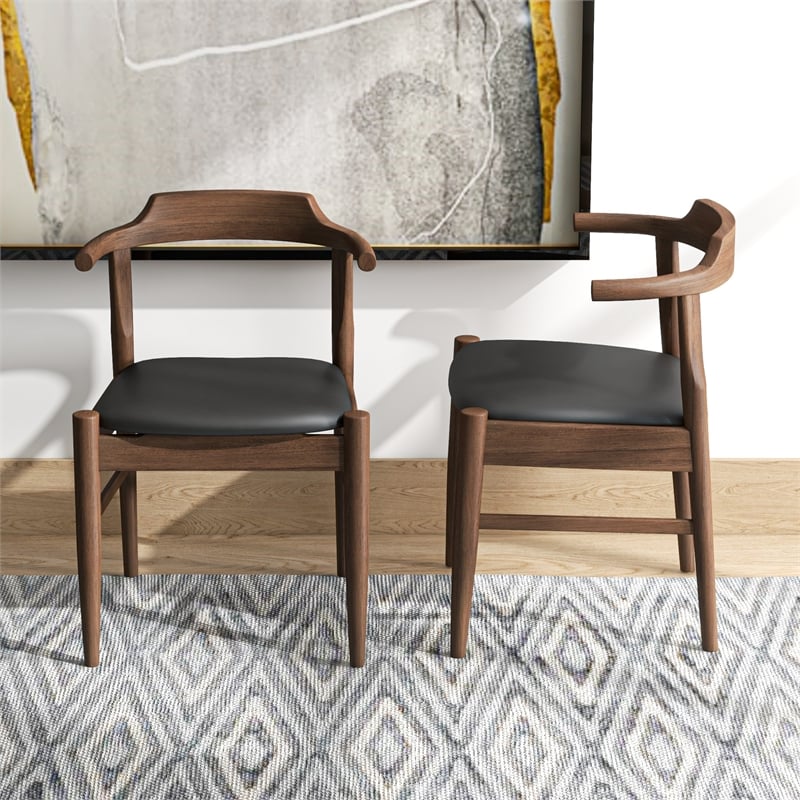 Pemberly Row Faux Leather Black Leather Seat Dining Side Chair (Set of 2)
