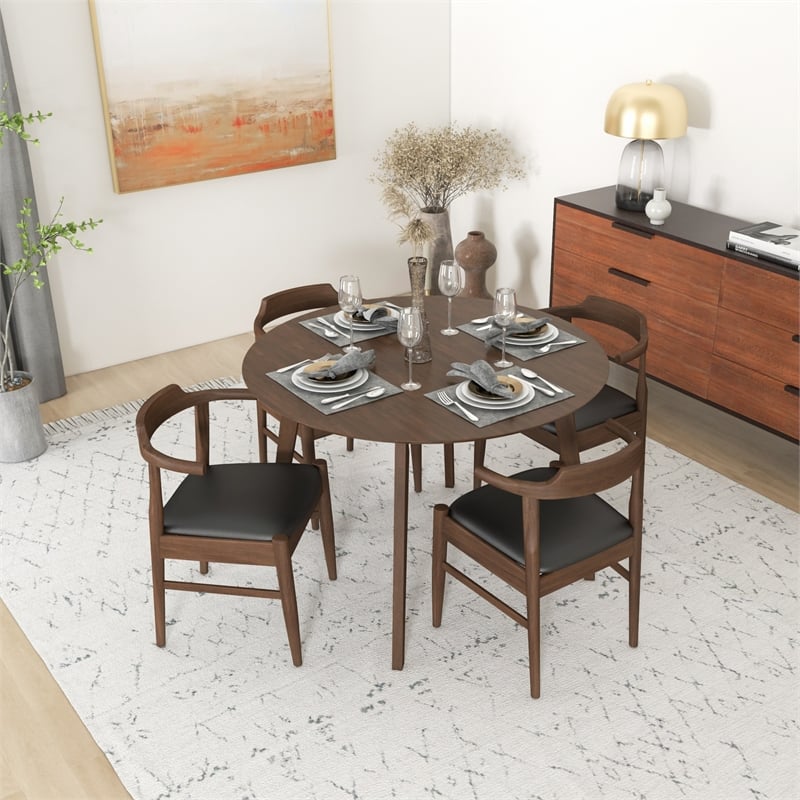 Pemberly Row Faux Leather Black Leather Seat Dining Side Chair (Set of 2)