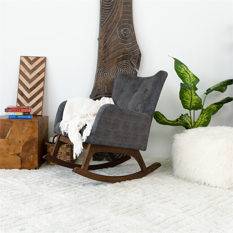 Pemberly Row Mid-Century Modern Tight Back Fabric Rocking Chair in Gray